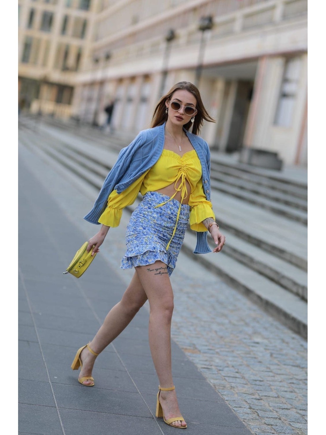 Blue ruffled mini skirt with floral ruffles 3861 - Online store - Boutique